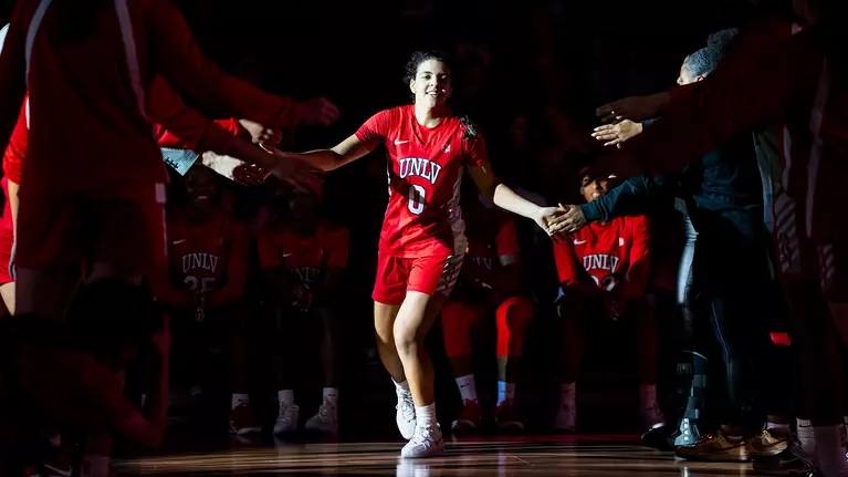 UNLV guard Teagan Colvin runs onto the court during pregame introductions before the Lady Rebels’ win over Northern Iowa at the Thomas & Mack Center.
