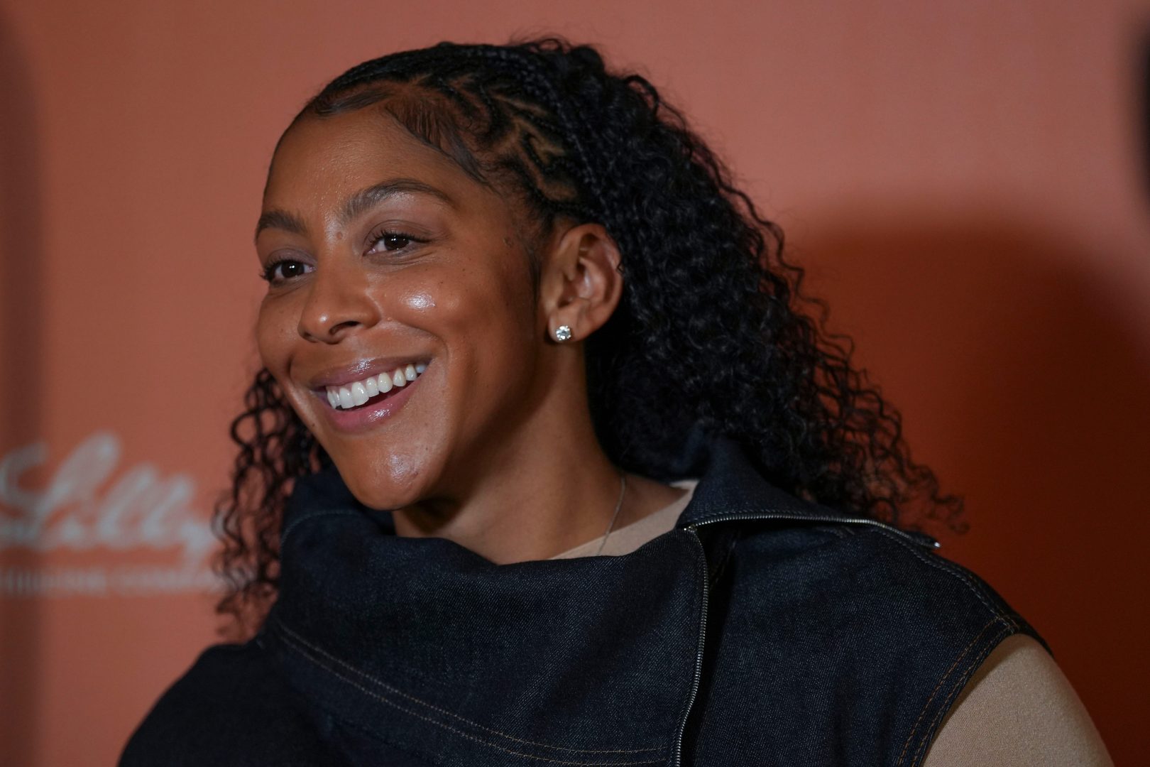 Former Lady Vols basketball player Candace Parker speaks to media before the Celebrating Pat Summitt: A Live Reunion Special at the Tennessee Theatre on Dec. 11, 2025.