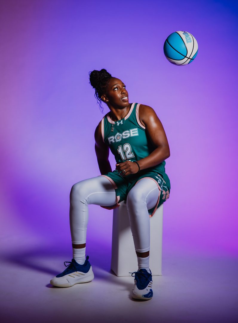 Chelsea Gray's 2026 pre-season photo shoot in Rose BC Jersey.