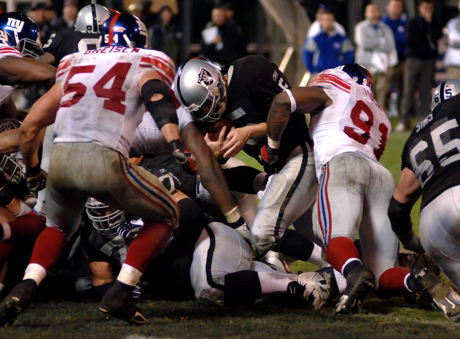 File photo: Oakland Raiders quarterback Kerry Collins is stopped at the goal line on fourth down at McAfee Coliseum.