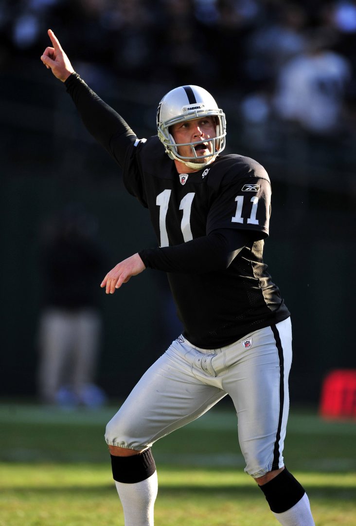 File photo: Oakland Raiders kicker Sebastian Janikowski reacts after a game-winning 57-yard field goal against the New York Jets at the Oakland-Alameda County Coliseum.