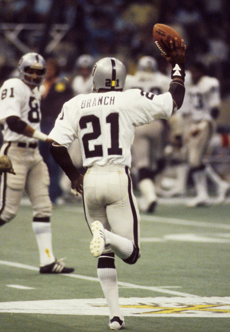 File photo: Oakland Raiders wide receiver Cliff Branch lines up in action against the Philadelphia Eagles in Super Bowl XV.
