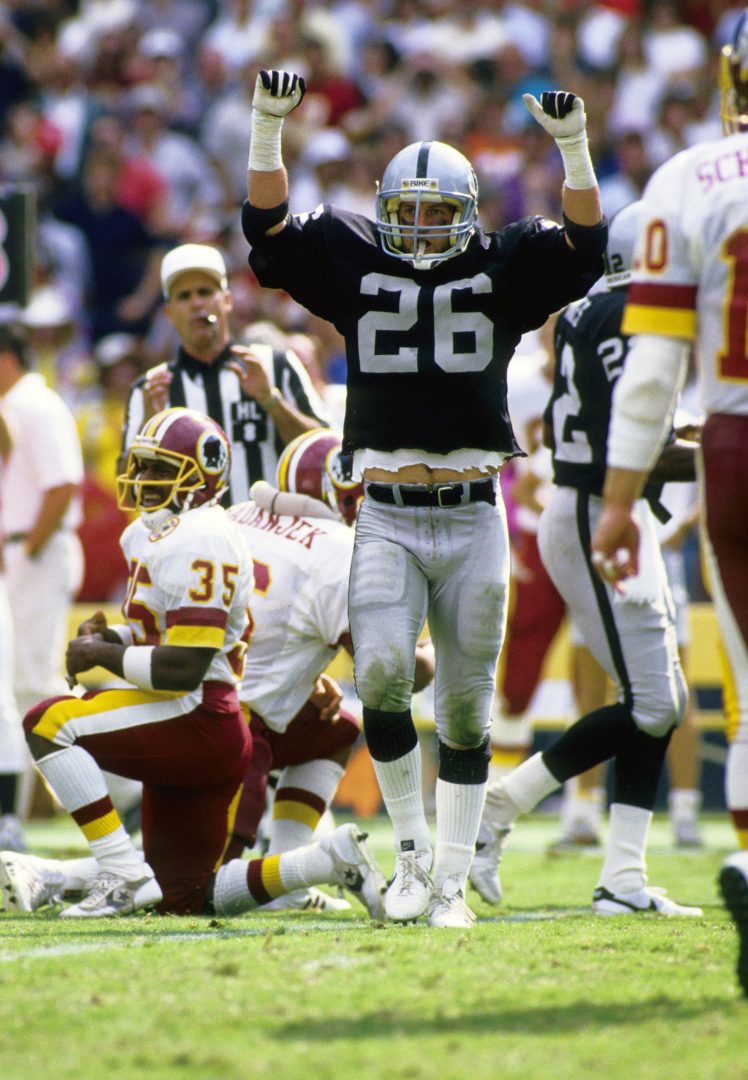 File photo: Los Angeles Raiders defensive back Vann McElroy stands on the field against the Washington Redskins at RFK Stadium.