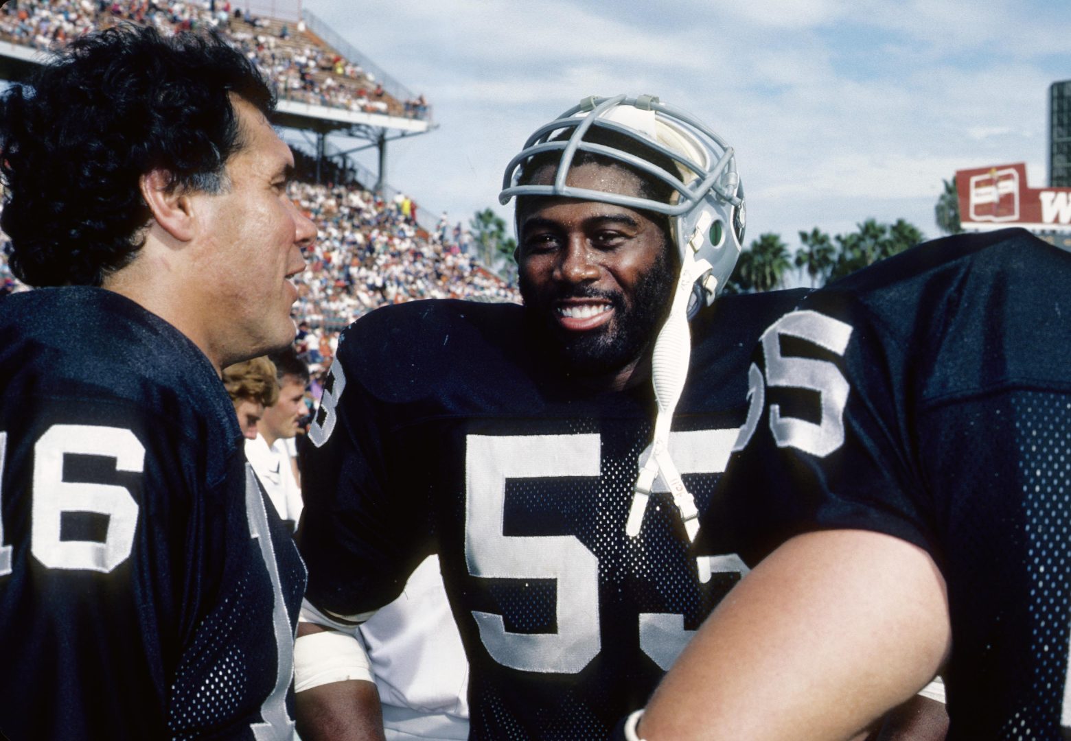 File photo: Los Angeles Raiders linebacker Rod Martin (53) smiles on the sideline at the Orange Bowl in Miami.