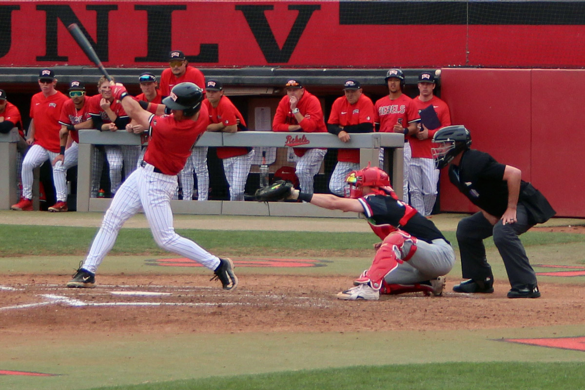 UNLV baseball road trip hitter Jack Salmon bats at Earl E. Wilson Stadium in Las Vegas