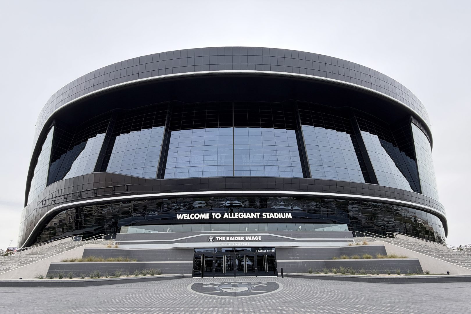 Exterior of Allegiant Stadium, home of the Las Vegas Raiders.