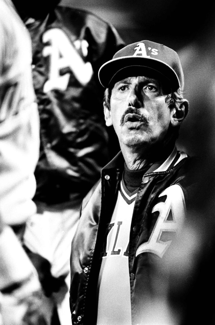 Athletics manager Billy Martin is in the dugout during a game against the Anaheim Angels at Anaheim Stadium in Anaheim.