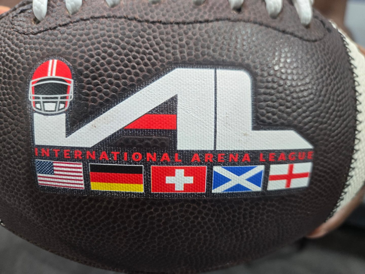 Close-up of an International Arena League football at the Arizona Juggernauts and Las Vegas Rockers game.