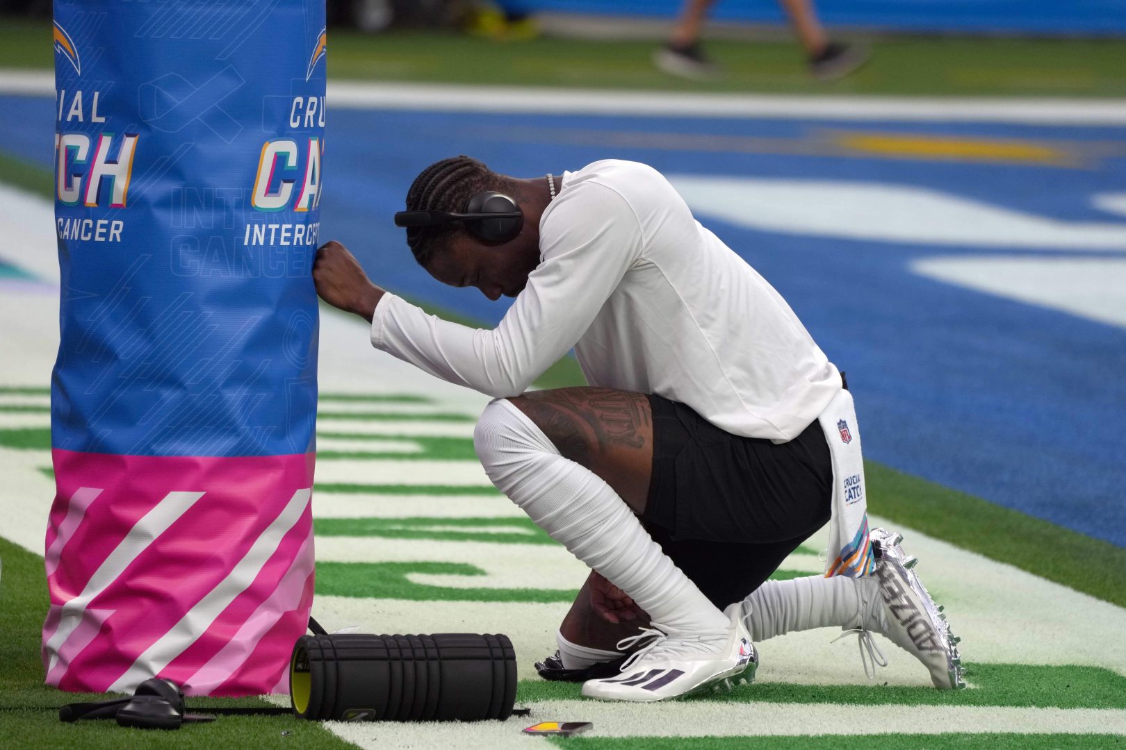 Las Vegas Raiders wide receiver Henry Ruggs III (11) reacts before a game against the Los Angeles Chargers at SoFi Stadium.