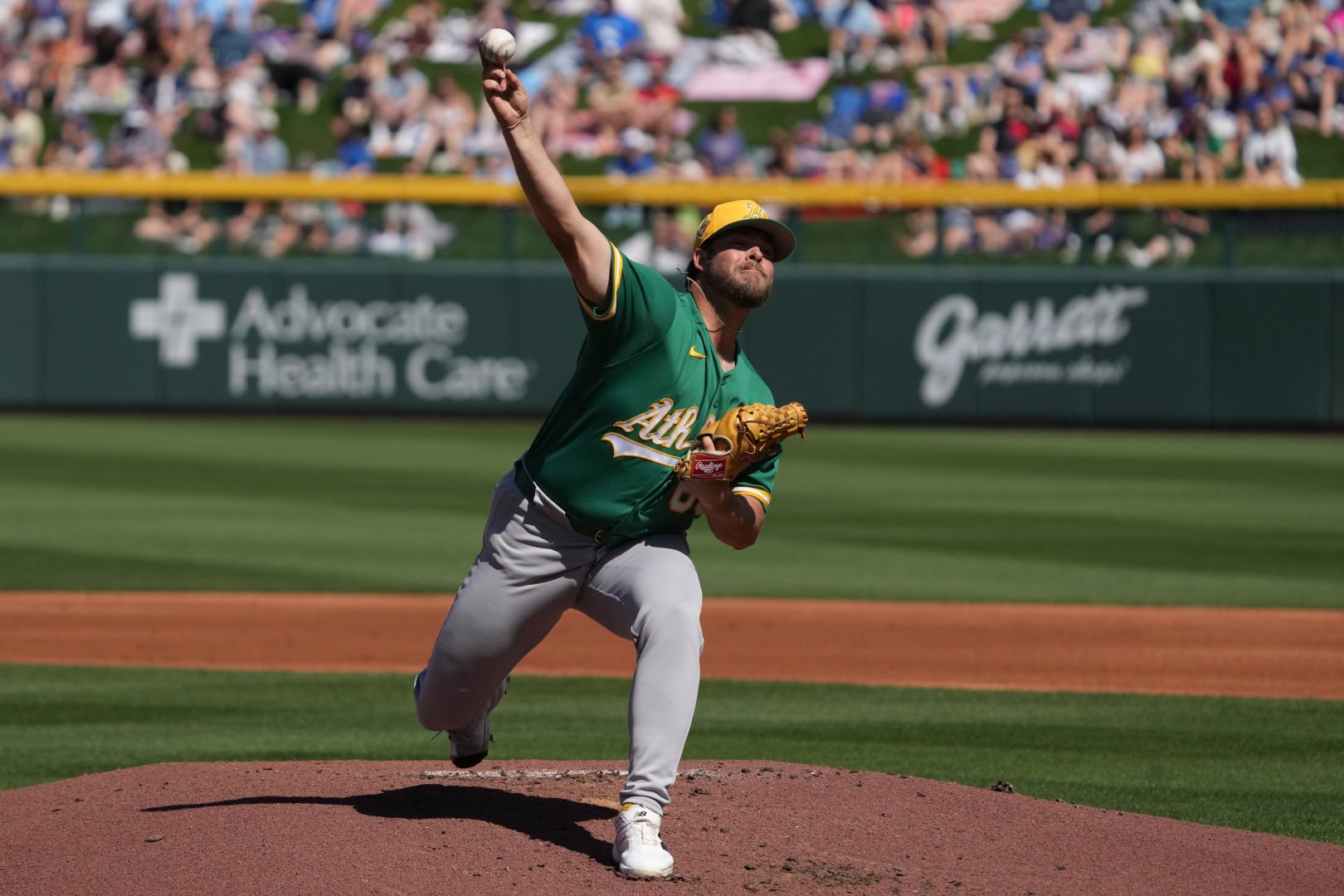 Mason Barnett delivers a pitch during a spring training game against the Chicago Cubs at Sloan Park on March 7, 2026. Barnett later tossed six scoreless innings in the Aviators’ 7-6 walk-off win over St. Paul.