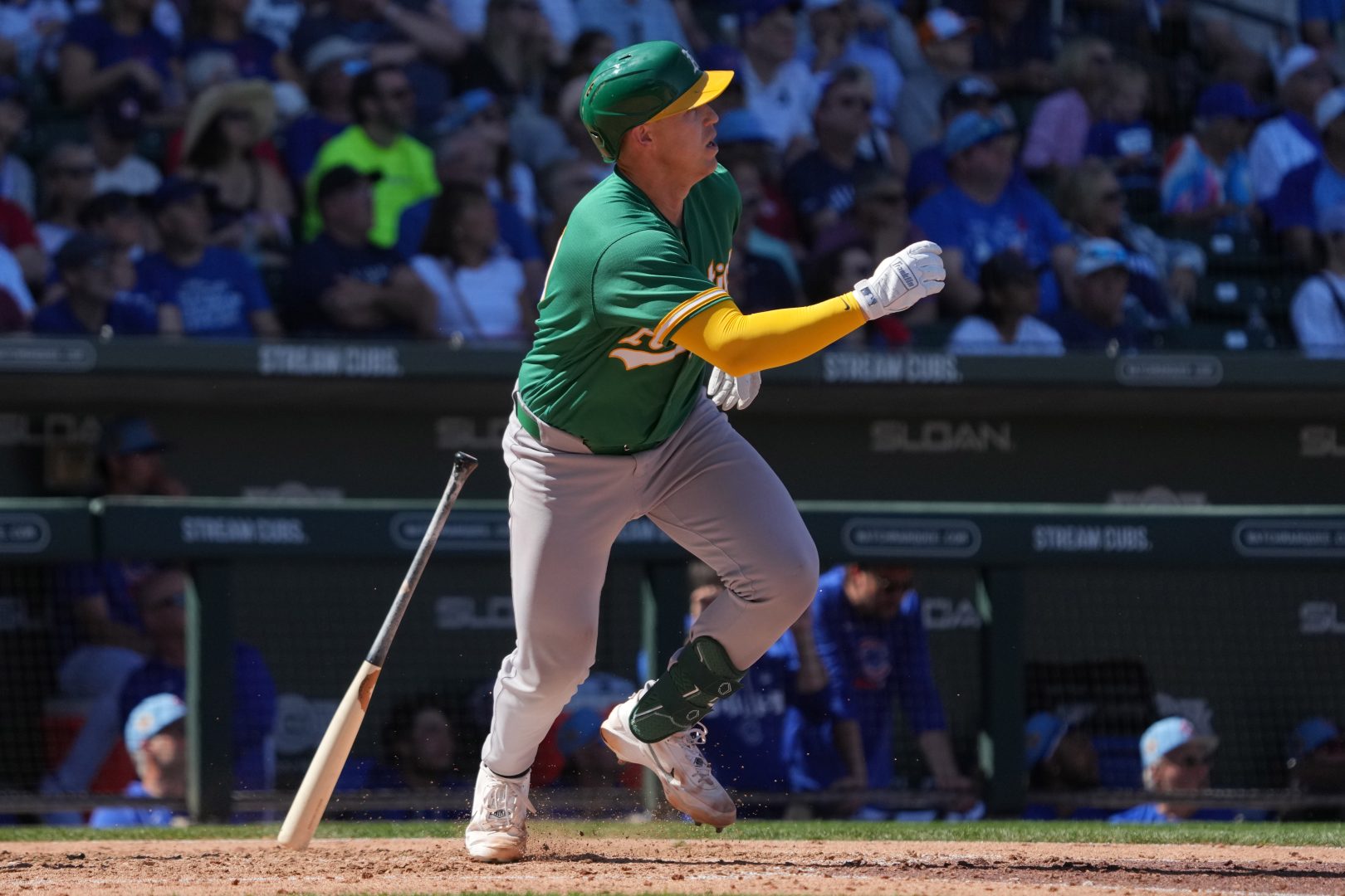Brian Serven hits a home run during a spring training game against the Chicago Cubs at Sloan Park on March 7, 2026. Serven drove in the first run Sunday in the Aviators’ 3-0 win over Tacoma.