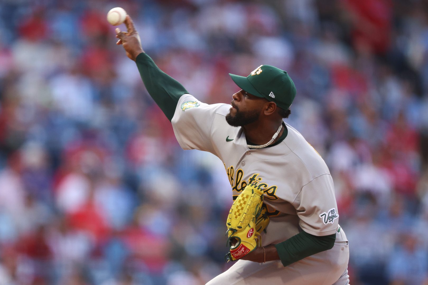Luis Severino delivers a pitch during the first inning against the Phillies at Citizens Bank Park