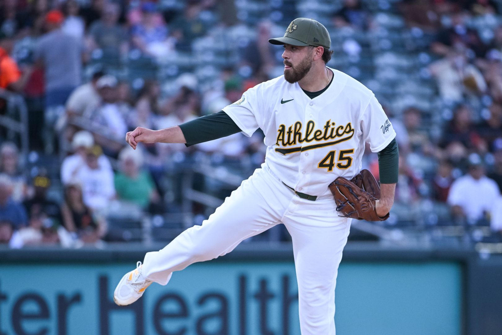 Athletics pitcher Aaron Civale delivers a pitch during the first inning against the Giants at Sutter Health Park on May 15, 2026.