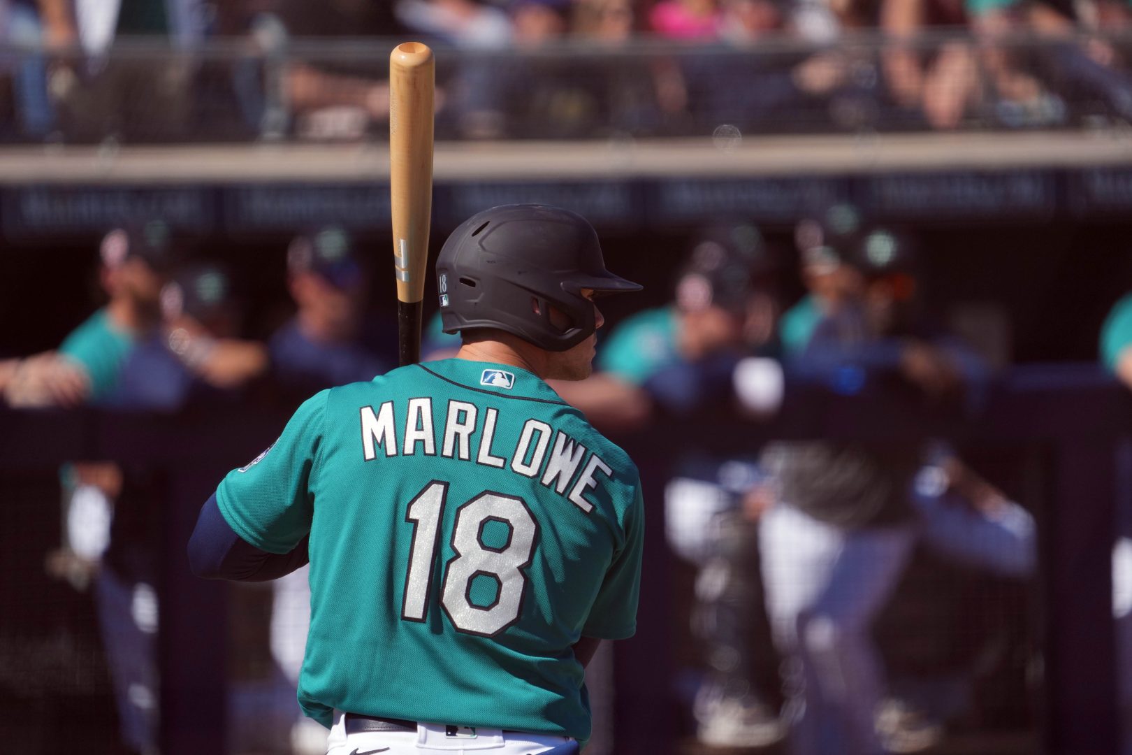 Cade Marlowe swings at a pitch during a spring training game in Peoria, Arizona.