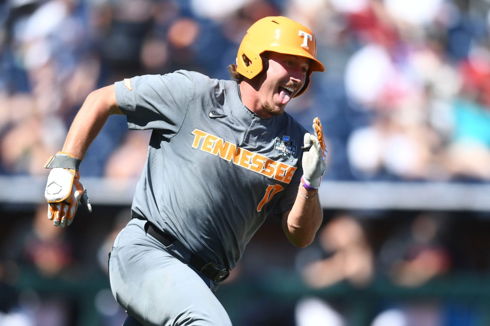 Las Vegas Aviators outfielder Jared Dickey celebrates during the College World Series in Omaha, Nebraska. Dickey homered and drove in four runs during the Aviators' 10-6 comeback victory over Round Rock.