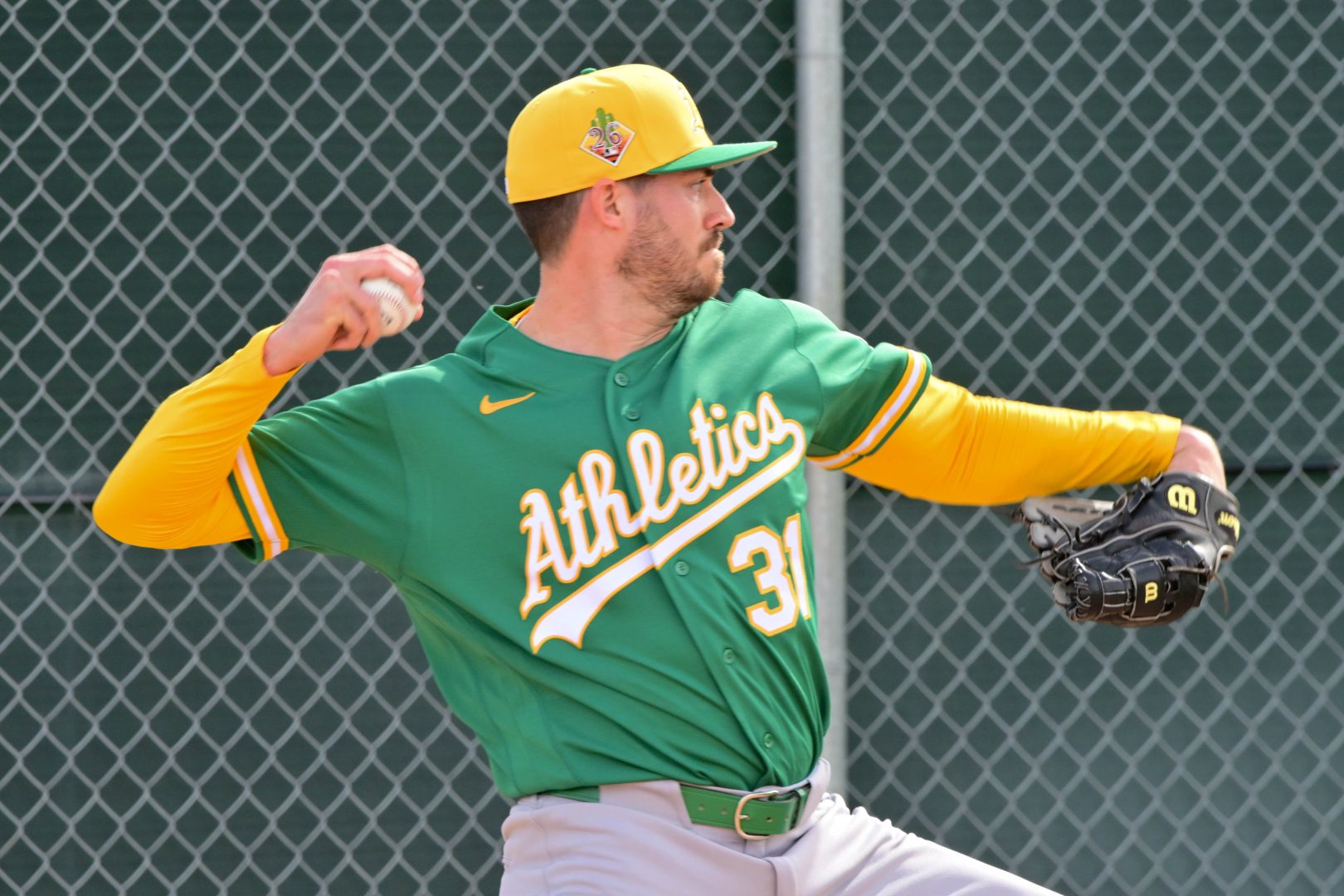 Geoff Hartlieb delivers a pitch during an Athletics game at Sutter Health Park. Hartlieb later earned the win after throwing three scoreless relief innings in the Las Vegas Aviators' 9-6 victory over Omaha.