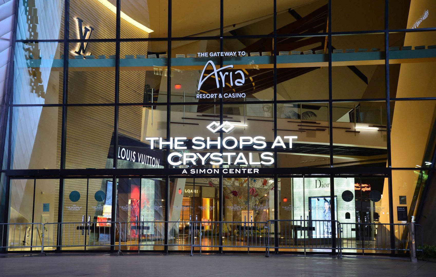 General view of Crystals retail shops entrance at Aria resort and casino.
