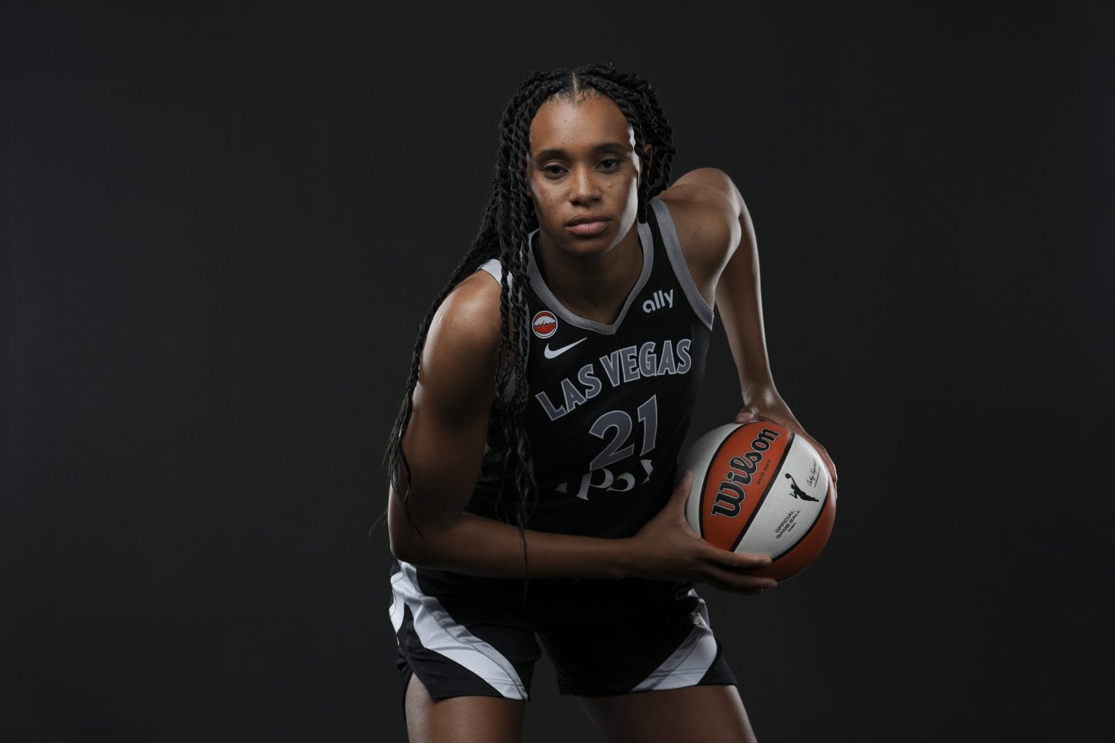 Las Vegas Aces forward-center Brianna Turner poses during the team’s 2026 media day in Las Vegas.