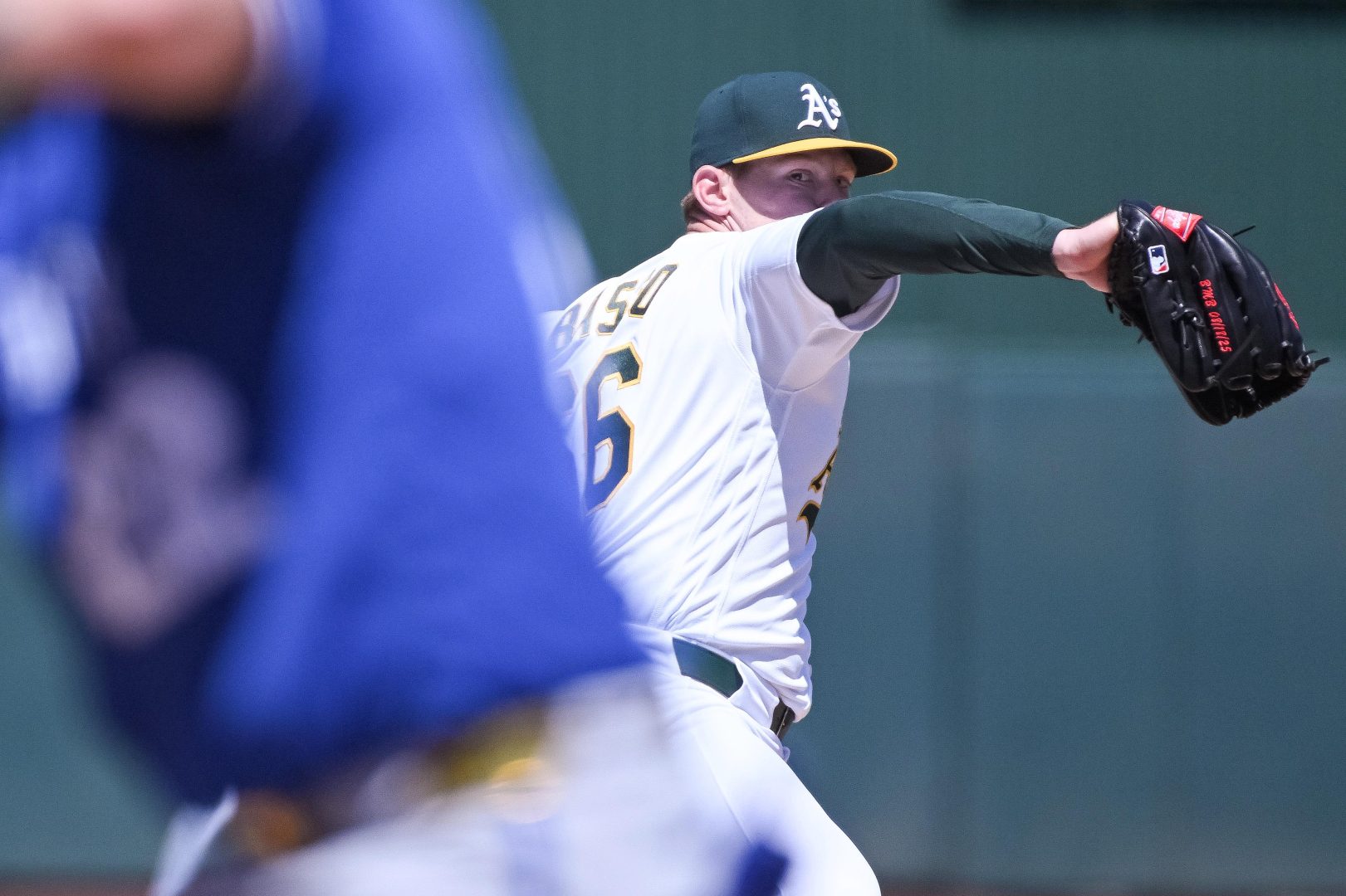 Brady Basso pitches for the Athletics against the Kansas City Royals at Sutter Health Park.