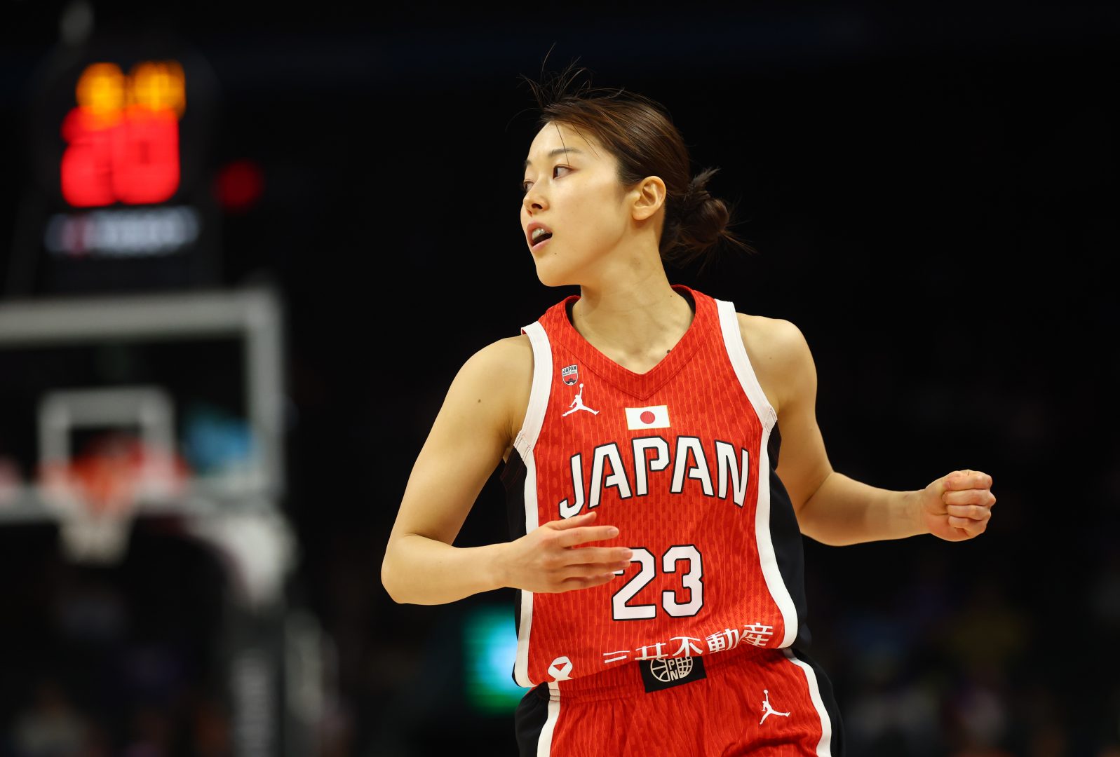 Japan guard Mai Yamamoto plays against the Phoenix Mercury during a 2026 WNBA preseason game.