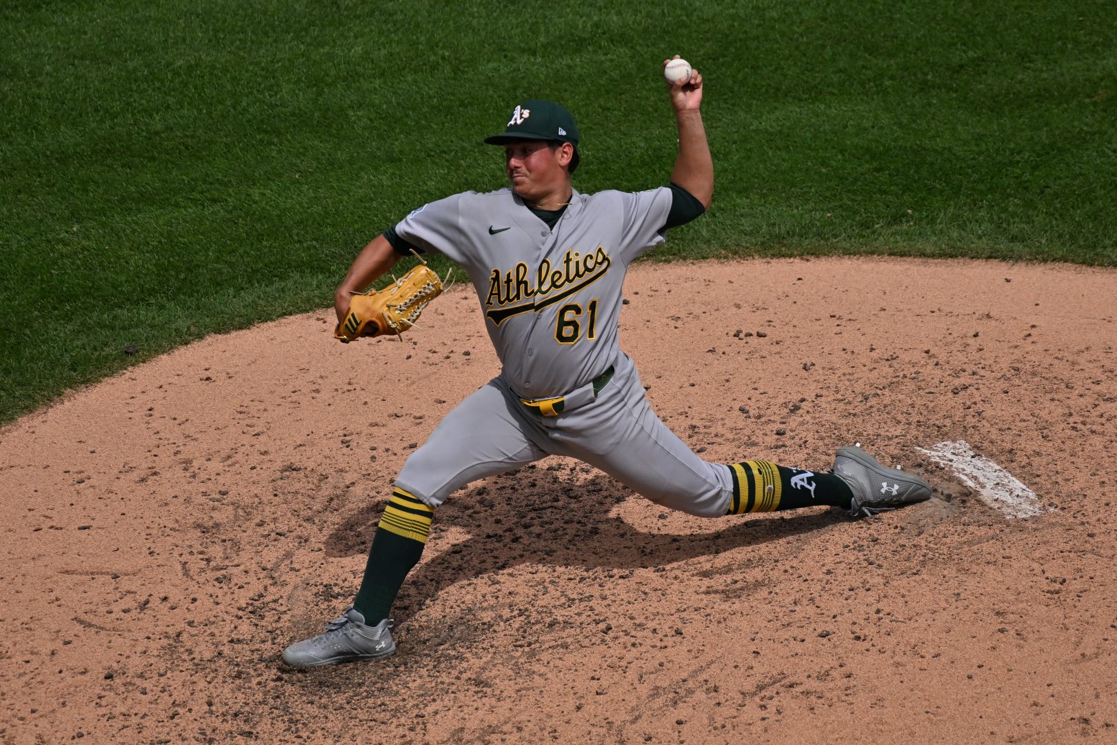Athletics pitcher Gage Jump delivers a pitch against the Chicago White Sox at Rate Field.