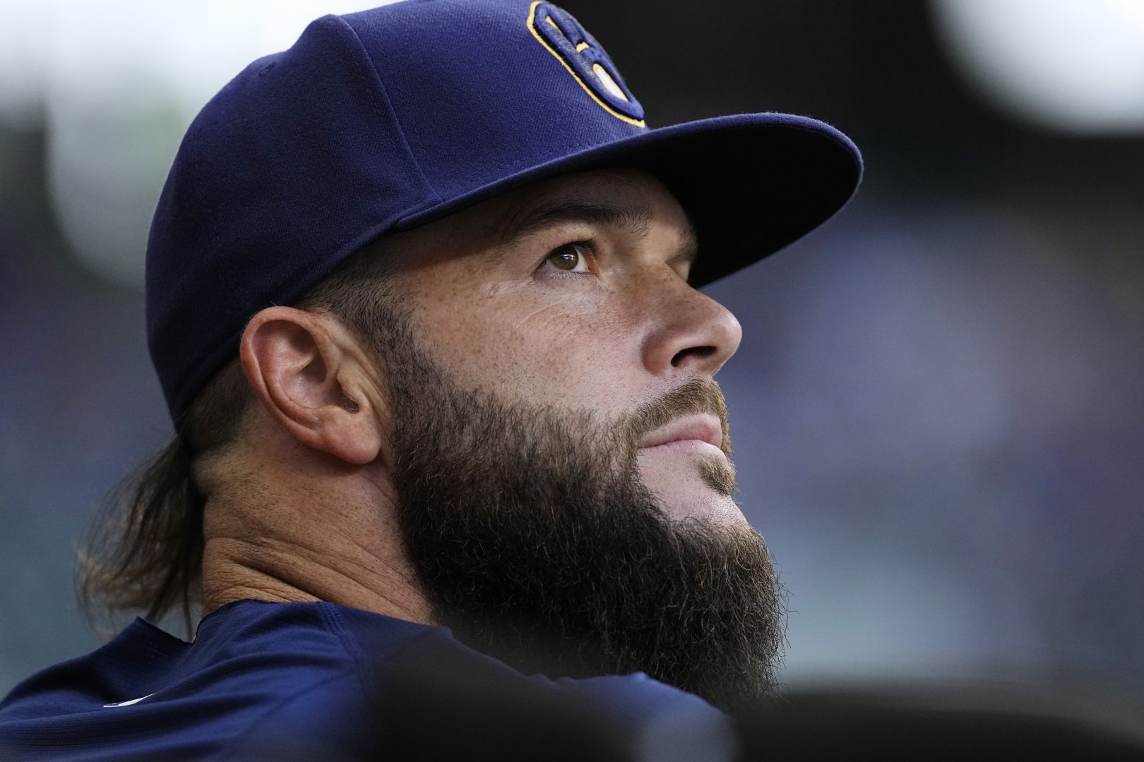 Dallas Keuchel looks on during a Milwaukee Brewers game against the Pittsburgh Pirates