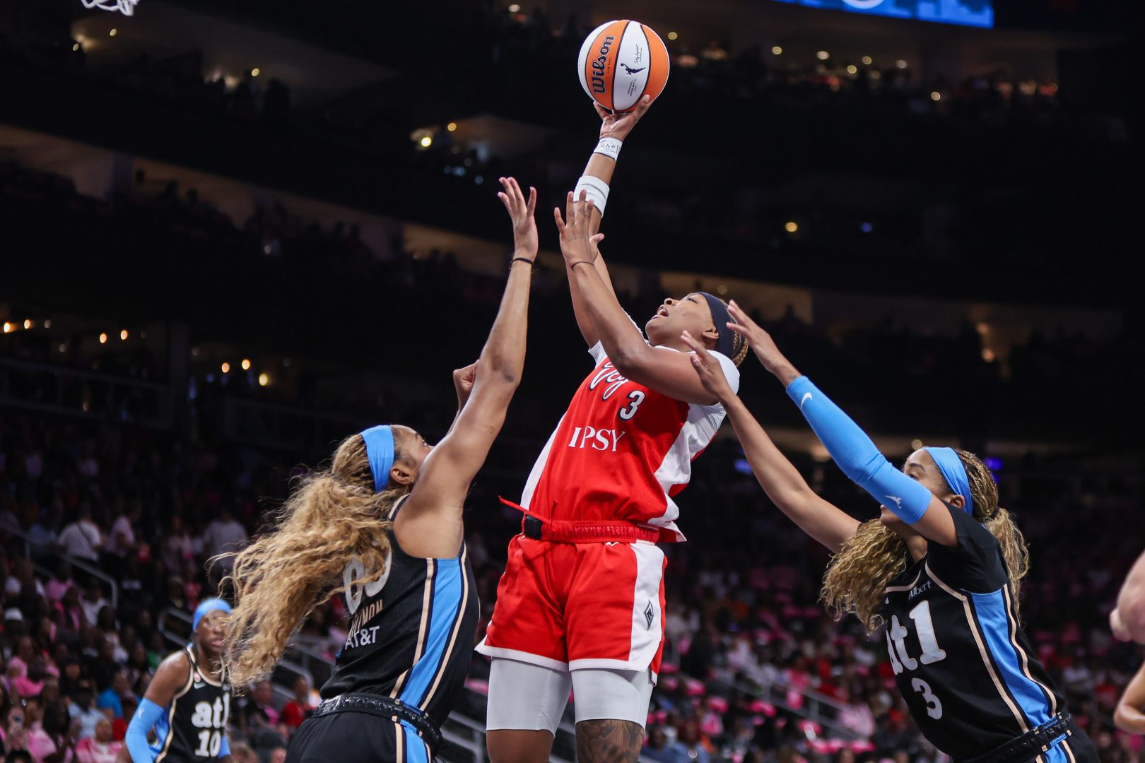NaLyssa Smith shoots against the Atlanta Dream during the first quarter at State Farm Arena.