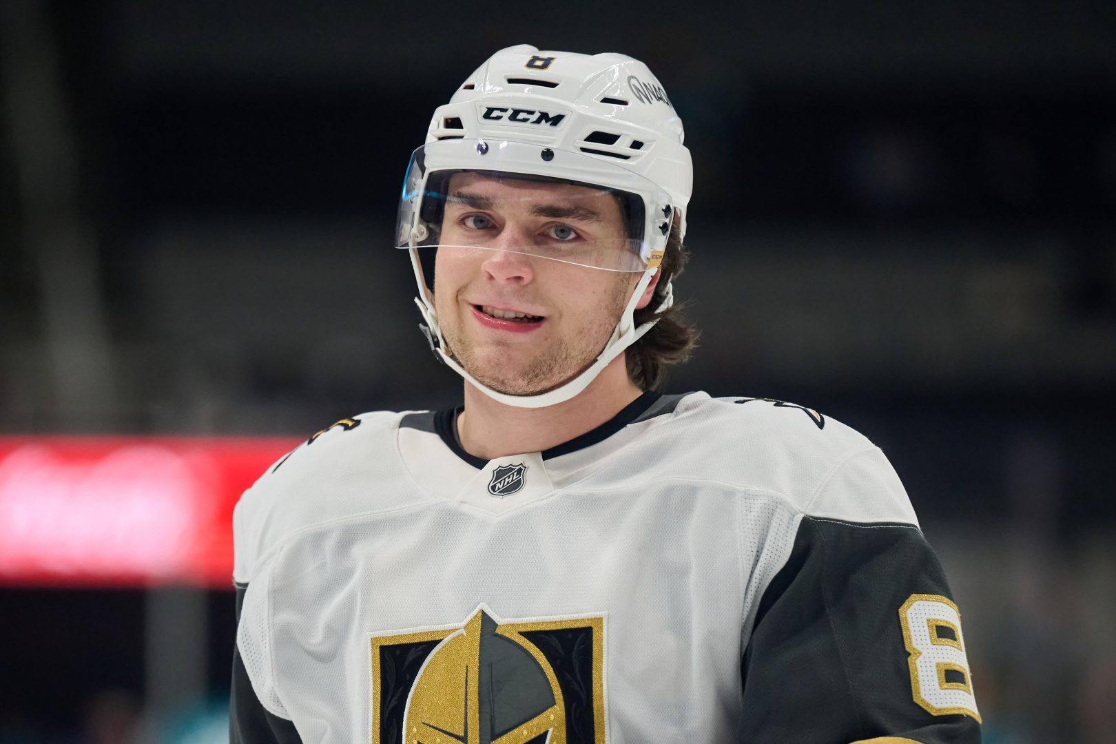Vegas Golden Knights center Mathieu Cataford warms up before a preseason game against the San Jose Sharks
