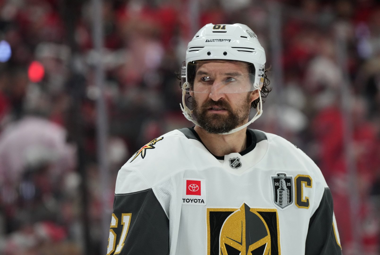 Vegas Golden Knights right wing Mark Stone reacts during the Stanley Cup Final against the Carolina Hurricanes
