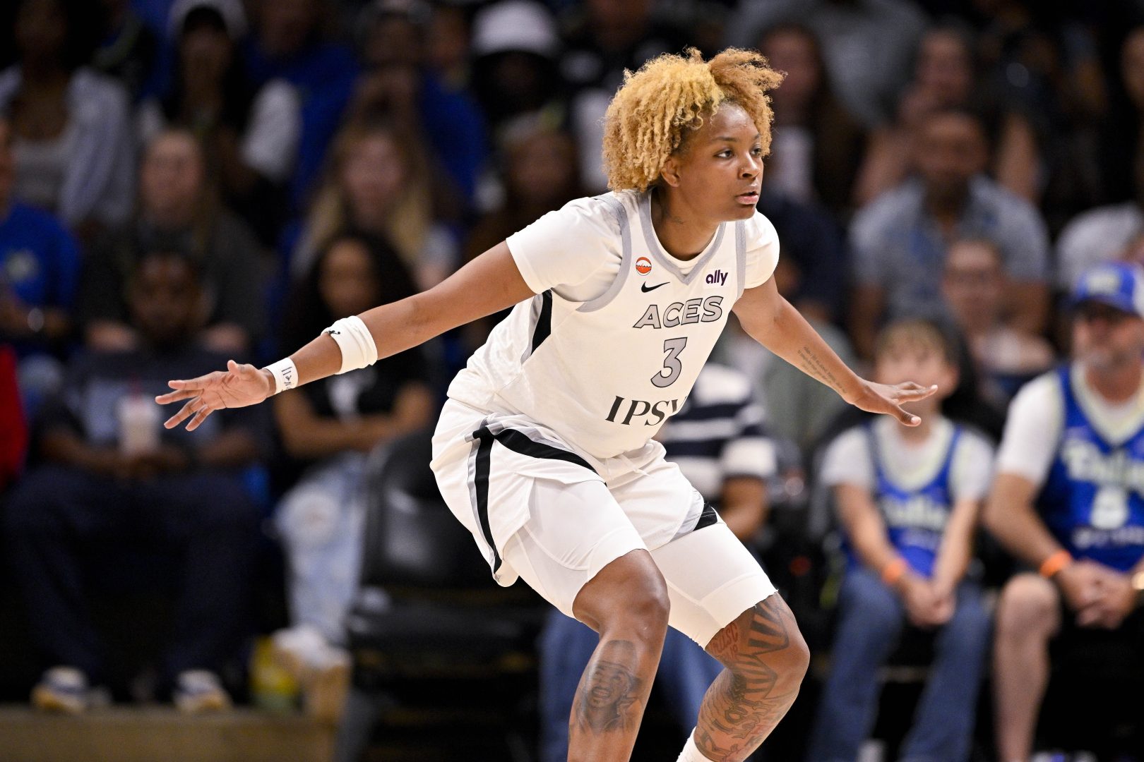 Las Vegas Aces forward NaLyssa Smith in action against the Dallas Wings