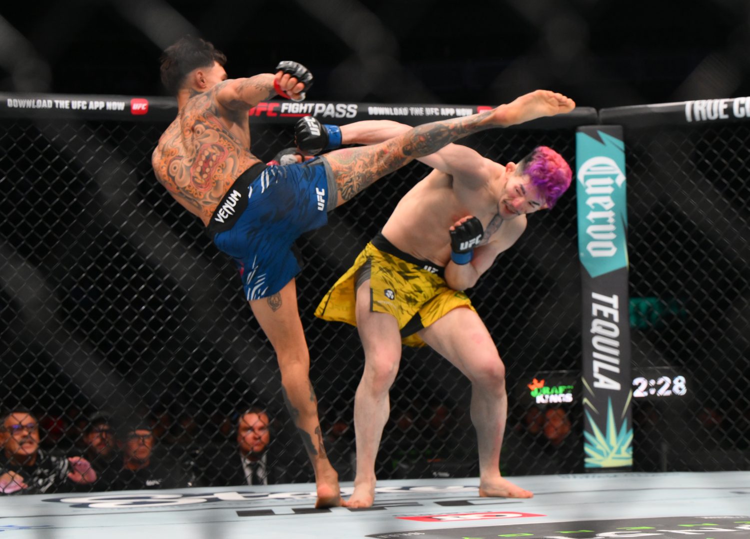 Andre Fili fights Melquizael Costa during a featherweight bout at UFC Fight Night in Seattle.